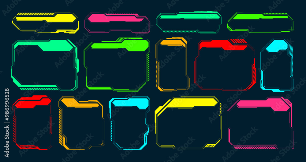 Poster futuristic hud or ui elements. sci-fi user interface text boxes, callouts. colorful warning message 
