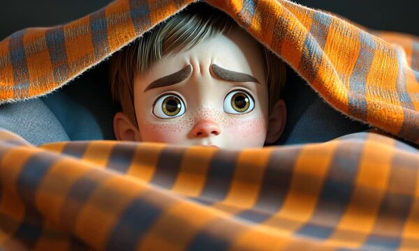 Boy Hiding Under Blanket