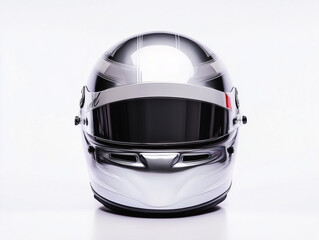 Fototapeta premium Helmet for speed racer in silver, white background