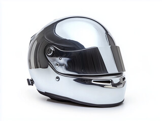 Fototapeta premium Helmet for speed racer in silver, white background