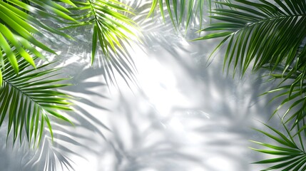 Top view of a transparent shadow overlay effect with palm leaves, water ripples, and sunlight reflections.