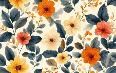 Floral Pattern with Orange and Yellow Flowers