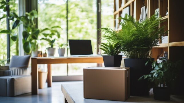 A modern, secure safe positioned on a wooden table in a lush, green workspace setting, signifying safety and tranquility in contemporary design.
