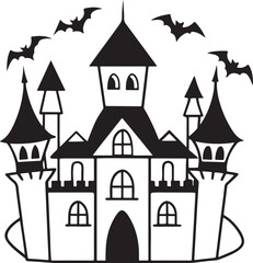 Halloween haunted house, spooky castles cartoon silhouette vector art illustration