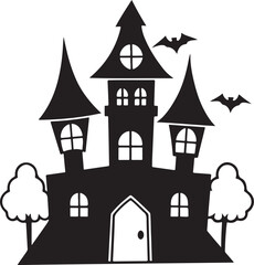 Halloween haunted house, spooky castles cartoon silhouette vector art illustration