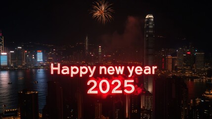 Celebrate the arrival of 2025 with vibrant fireworks lighting up the night sky in a stunning cityscape.