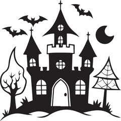 Halloween haunted house, spooky castles cartoon silhouette vector art illustration