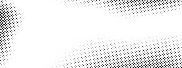Gradient dotted noise texture with fades for retro comic background. Grunge halftone backdrop with black dots imitating shadow. Monochrome black and white backdrop. Pop art, anime or manga style overl
