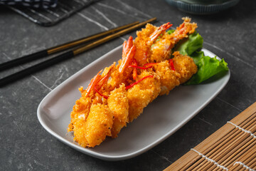 Crispy fried shrimp.Deep fry shrimp with Breadcrumbs