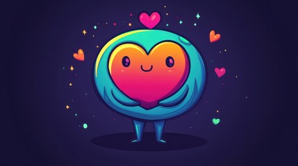 Cute Cartoon Character Holding Heart