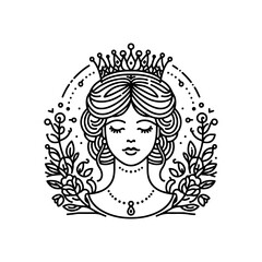 beauty line art queen logo template. goddess of nature logo illustration