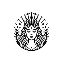 beauty line art queen logo template. goddess of nature logo illustration
