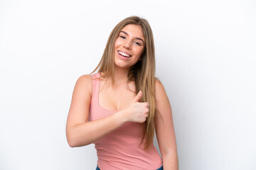 Young caucasian woman isolated on white bakcground giving a thumbs up gesture