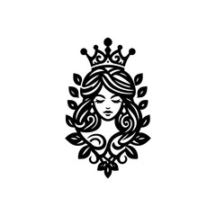 beauty line art queen logo template. goddess of nature logo illustration