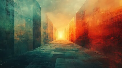 Obraz premium Abstract visual of a surreal glowing corridor with vibrant colors, symbolizing a journey toward enlightenment or self-discovery. Blends mystery, serenity, and introspection.