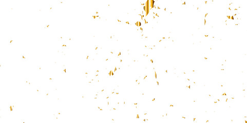 Abstract doted and confetti golden glitter and zigzag ribbon particles splatter on transparent background. Luxury golden glitter confetti that floats down falling bokeh celebration background.