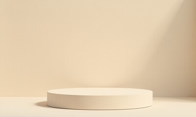 beige natural podium pedestal product display background with texture and shadow