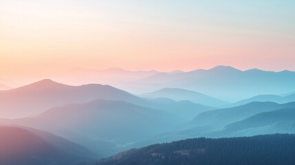 Obraz premium Serene Dawn in the Mountains - Tranquil Landscape Bathed in Soft Morning Light, Ideal for Adventurers and Nature Lovers