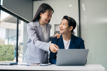 Business concept, Business man and business woman working and meeting with chart at office.