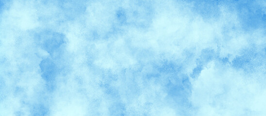 Blue clouds on the sky with soft natural cloudy stains, Watercolor painting with gradient painted cloudy blue texture, texture blue white paper background, Blue watercolor cloudy sky background.