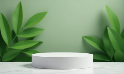 Natural stone and concrete podium in Natural green background for Empty show for packaging product presentation