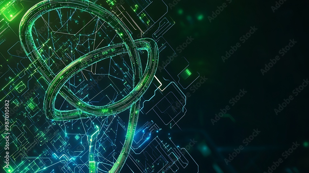 Aufkleber Abstract digital background with glowing green lines and circles, creating a futuristic and technological aesthetic.