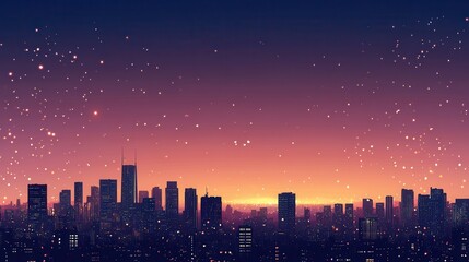 Twinkling City Skyline at Dusk with Vibrant Colors