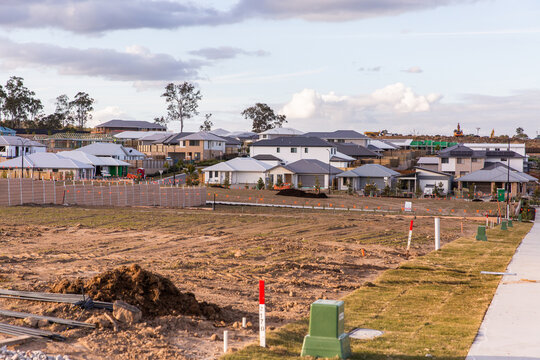 blocks of land cleared for new development in outer suburb