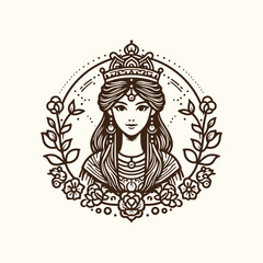 beauty line art queen logo template. goddess of nature logo illustration