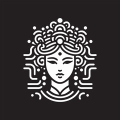beauty line art queen logo template. goddess of nature logo illustration