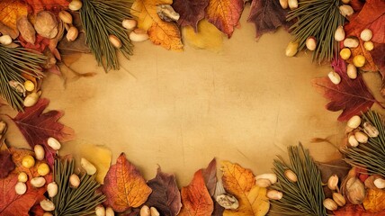 Autumn background on brown paper backdrop