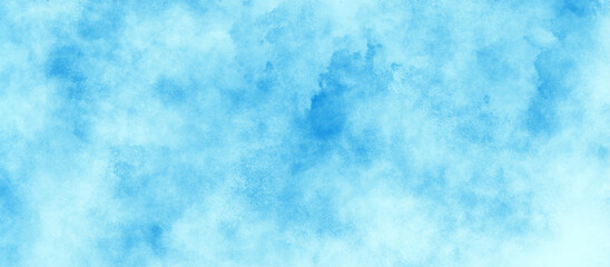 Blue clouds on the sky with soft natural cloudy stains, Watercolor painting with gradient painted cloudy blue texture, texture blue white paper background, Blue watercolor cloudy sky background.