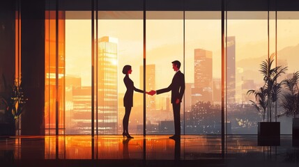 Fototapeta premium two executives, one handing over and the other receiving a happy, smiling face.The handshake is symbolic of a successful business deal and trust