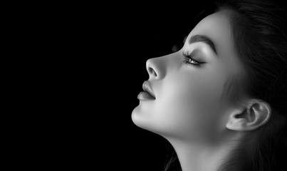 Fototapeta premium Side view, white background, ultra-high resolution black-and-white photography of attractive female models