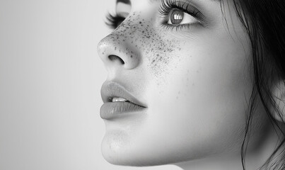 Side view, white background, ultra-high resolution black-and-white photography of attractive female models