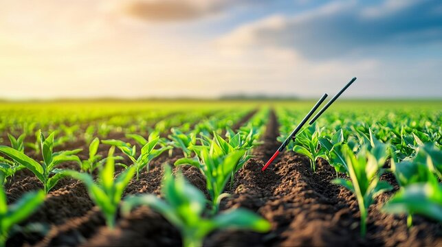 Soil sensors tracking moisture levels in farmland, promoting efficient resource use