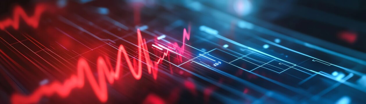 Close up of a stock market chart showing a red line going down.