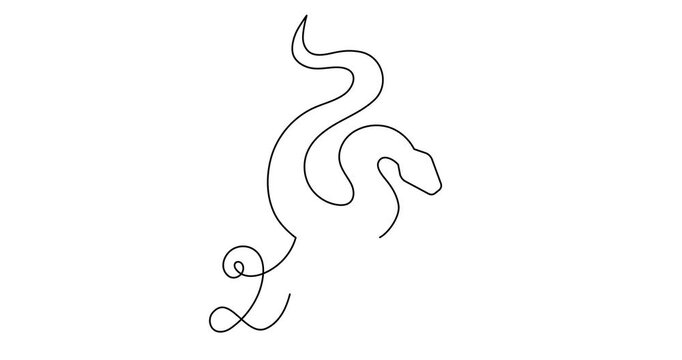 2025 year of snake one line art animation,hand drawn drawing contour motion.Holiday concept,festive New year chinese astrological horoscope,poisonous reptile serpent outline video.4k movie