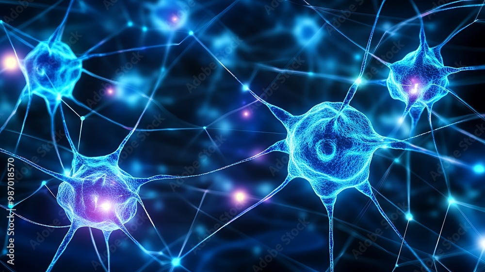 Poster Abstract illustration of a neural network with glowing neurons and connections.