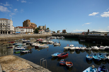 small boats moored in the small port of Castro-Urdiales