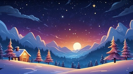 Fototapeta premium Christmas Night Sky Cartoon Background Design