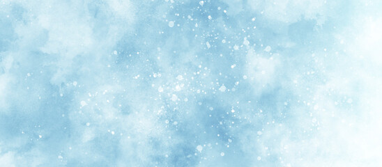 Soft and shiny bokeh is falling randomly on clouds texture, blue grunge texture with bokeh, beautiful blue watercolor background with glitter particles, light blue bokeh background for design.