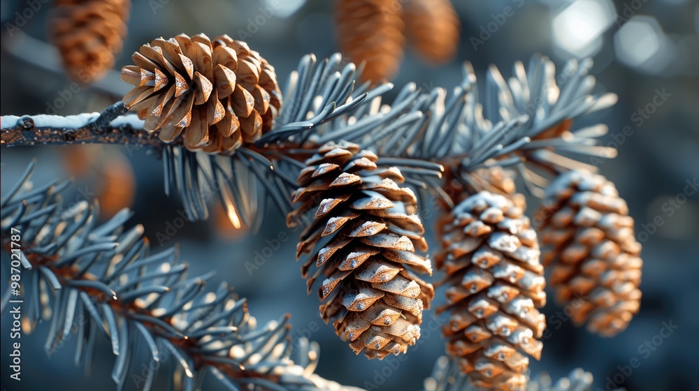 Aufkleber a close up of a branch with pine cones.