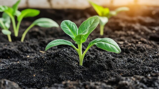 Biochar being added to soil to improve carbon content and fertility