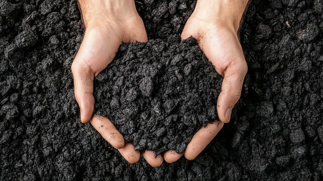 Biochar being added to soil to improve carbon content and fertility