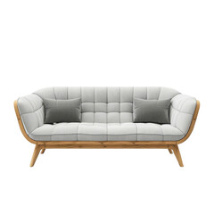 Obraz premium Modern gray sofa with wooden legs and cushions, perfect for any living space