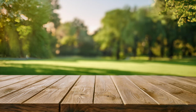 A blank empty wooden table top for product placement Generative ai
