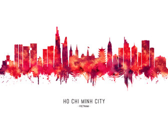 Obraz premium Ho Chi Minh City Vietnam Skyline Red