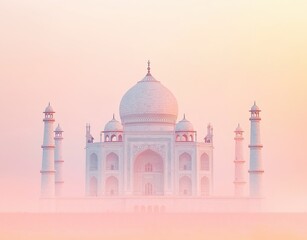 Beautiful pastel gradient sky with the majestic beauty of the Taj Mahal