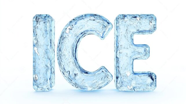 ICE text made of ice on a white background